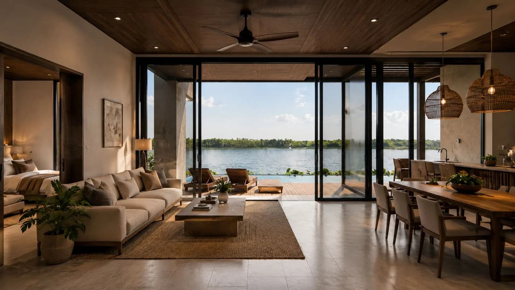 Private Villas living room with lagoon view