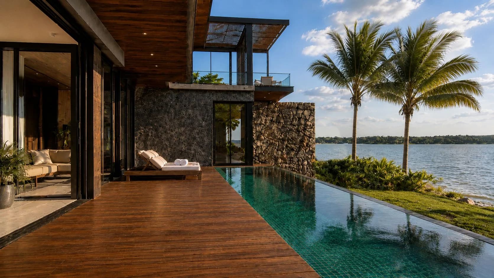 Private Villas pool deck at sunset