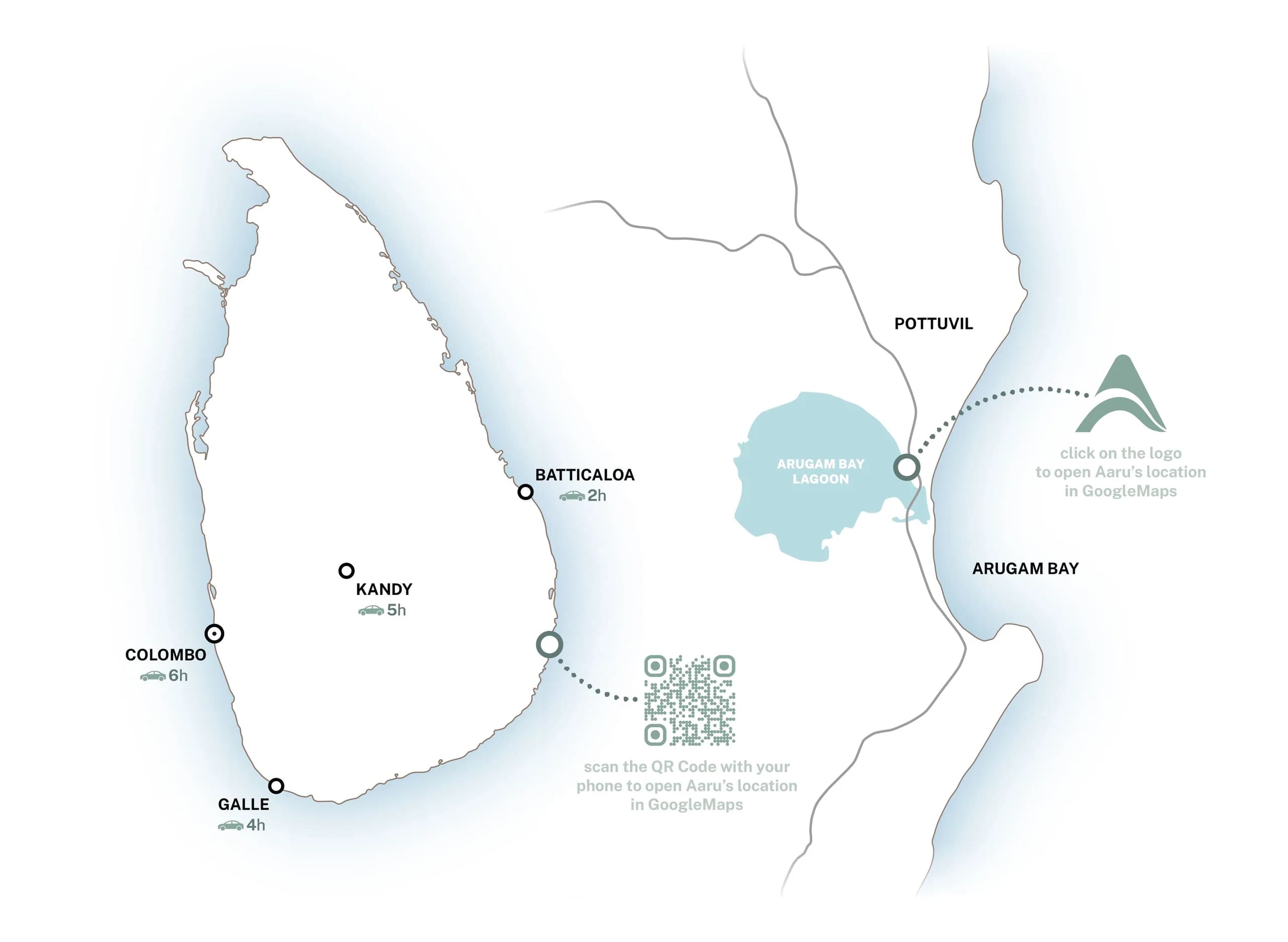 Map showing Aaru Living's location in Arugam Bay, Sri Lanka